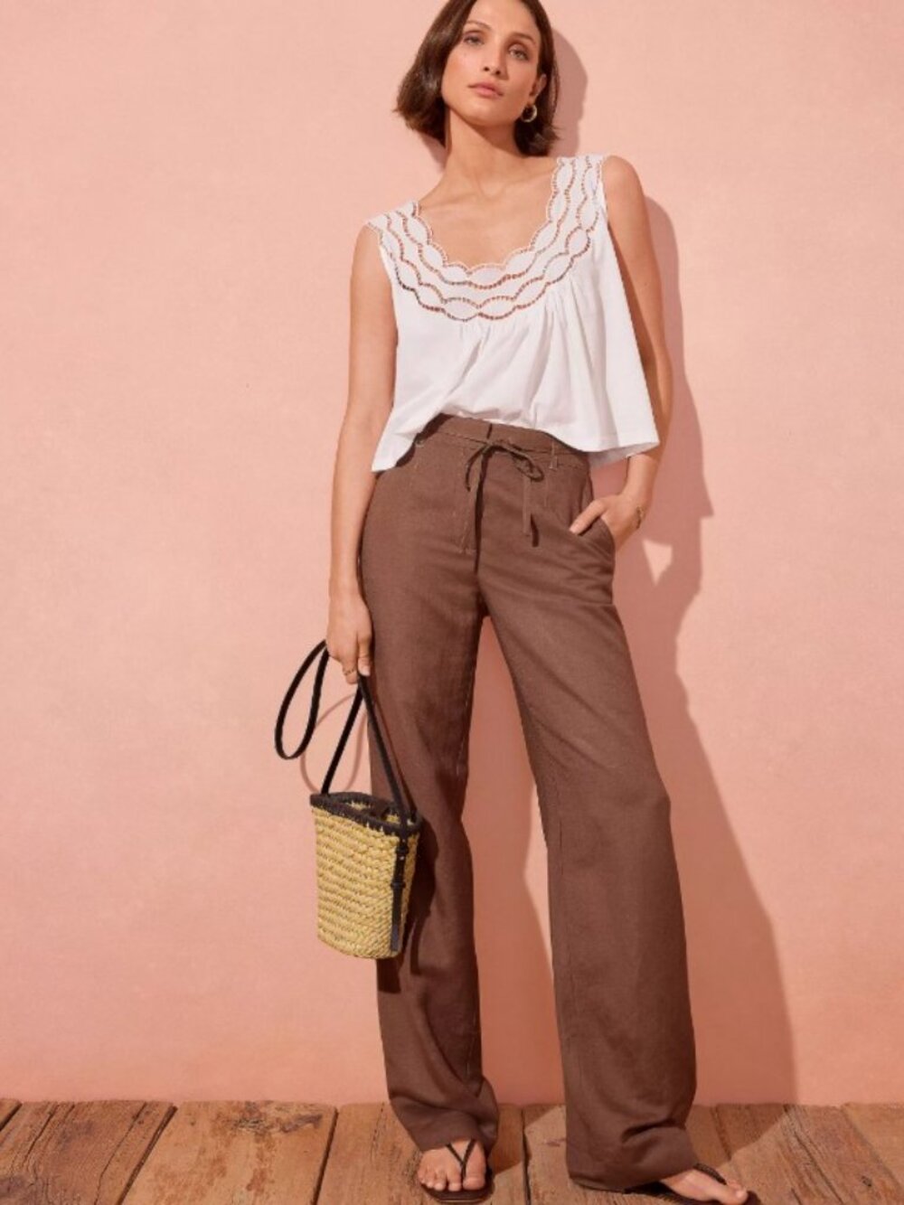 LOFT Brown Linen Pants - Size 8